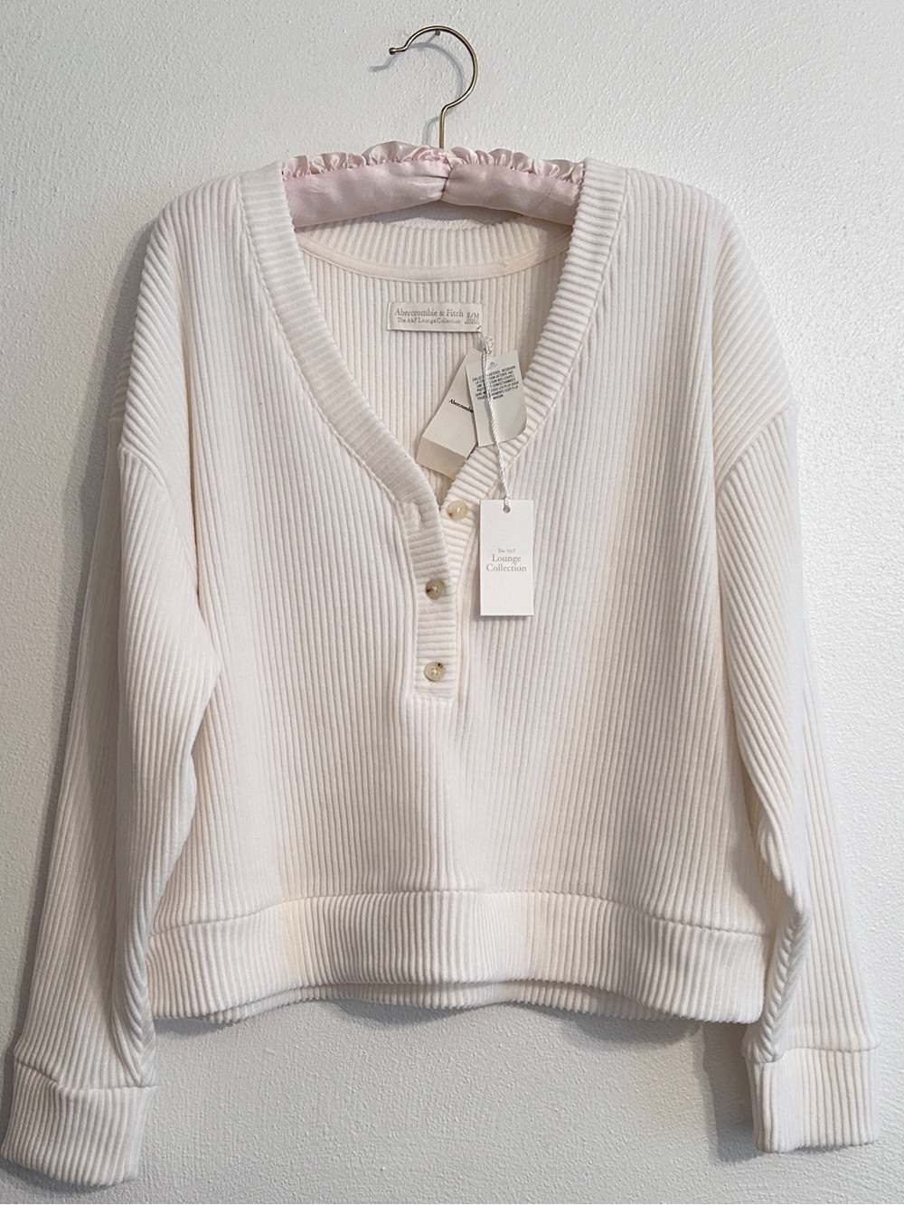 NWT Abercrombie & Fitch Lounge Collection Relaxed Ribbed Henley Sweatshirt S/M